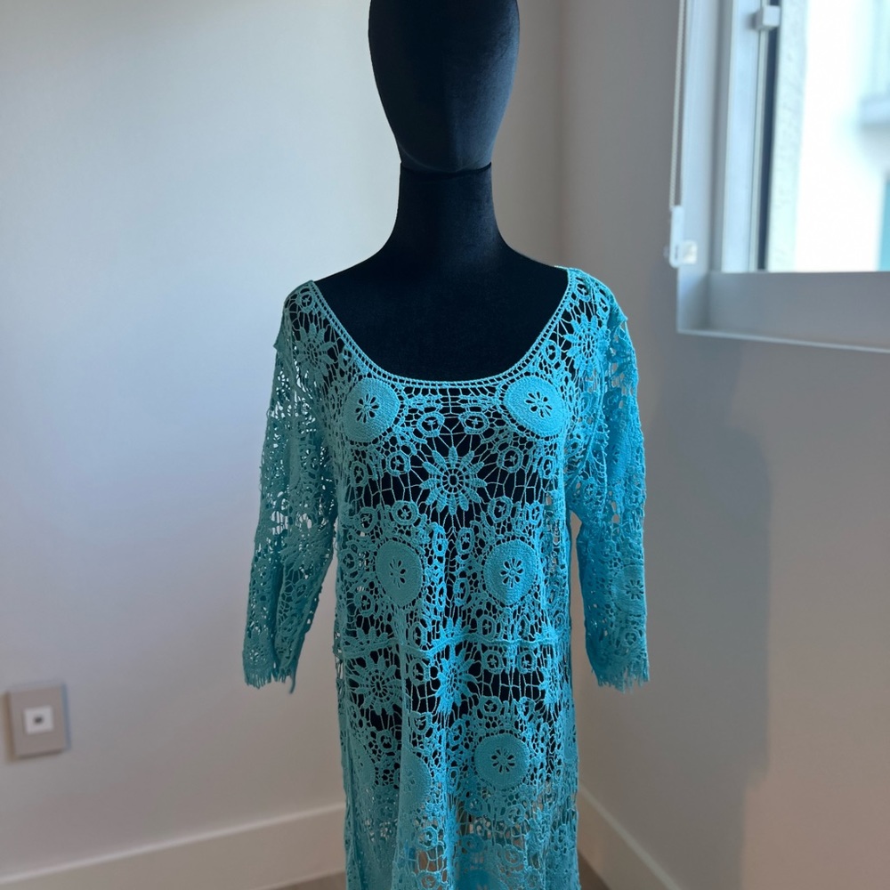 Summer crochet beach Dress turquoise